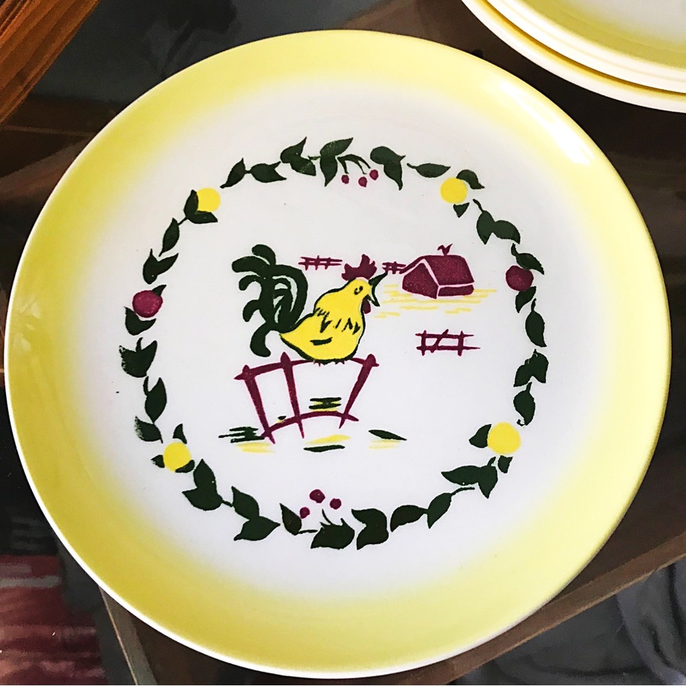 Vintage MCM Brock of California Farmhouse Yellow Dessert Plates, Set of Three